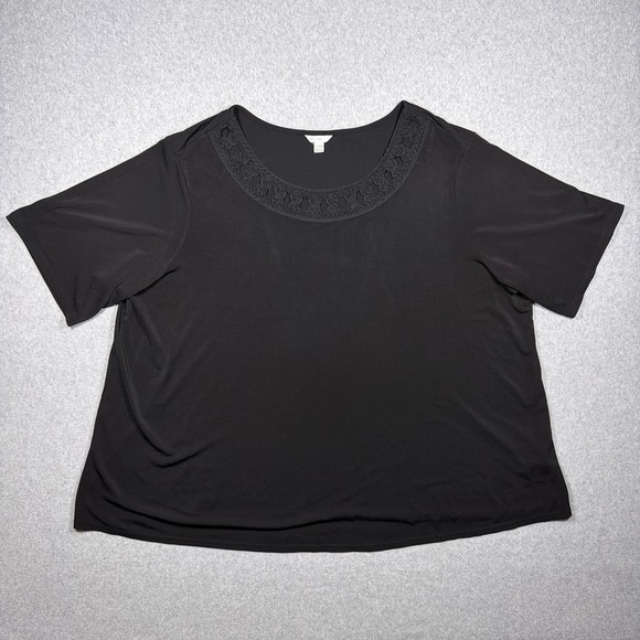 C Est. 1946 Tops - C Est. 1946 Black Crochet Lace Neck Short Sleeve Top Plus Size 22/24W